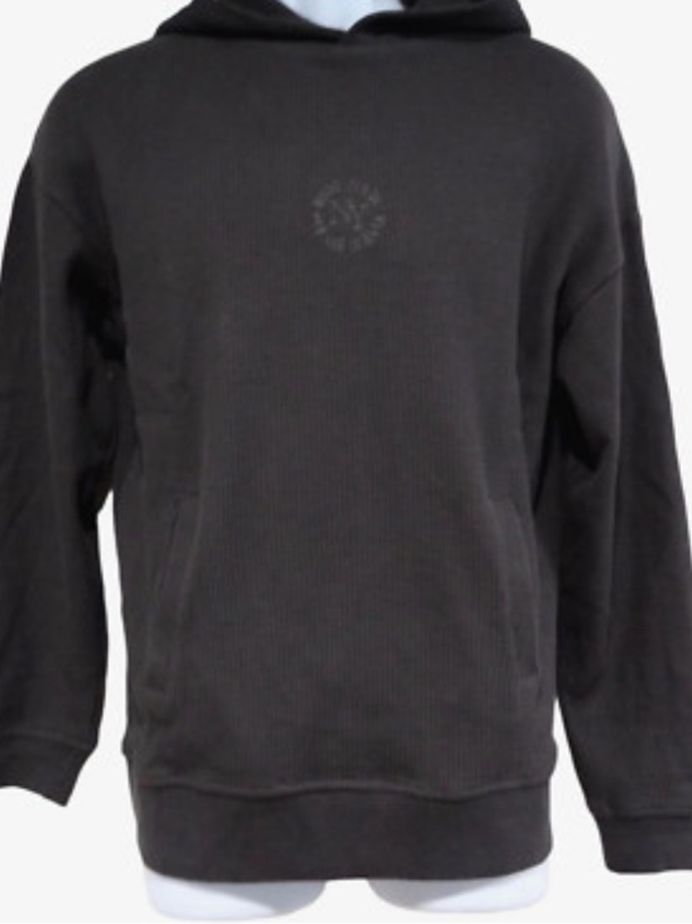 Zara Men Size S Light Grey Waffle Knit Pullover Quilted Hooded Sweatshirt